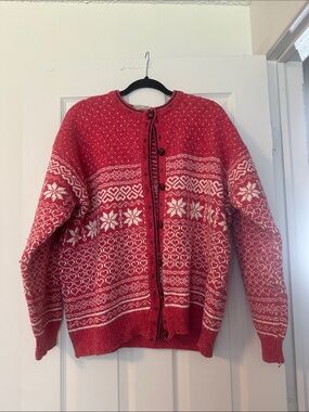 Northern Reflections Red and White Nordic Knit Cardigan